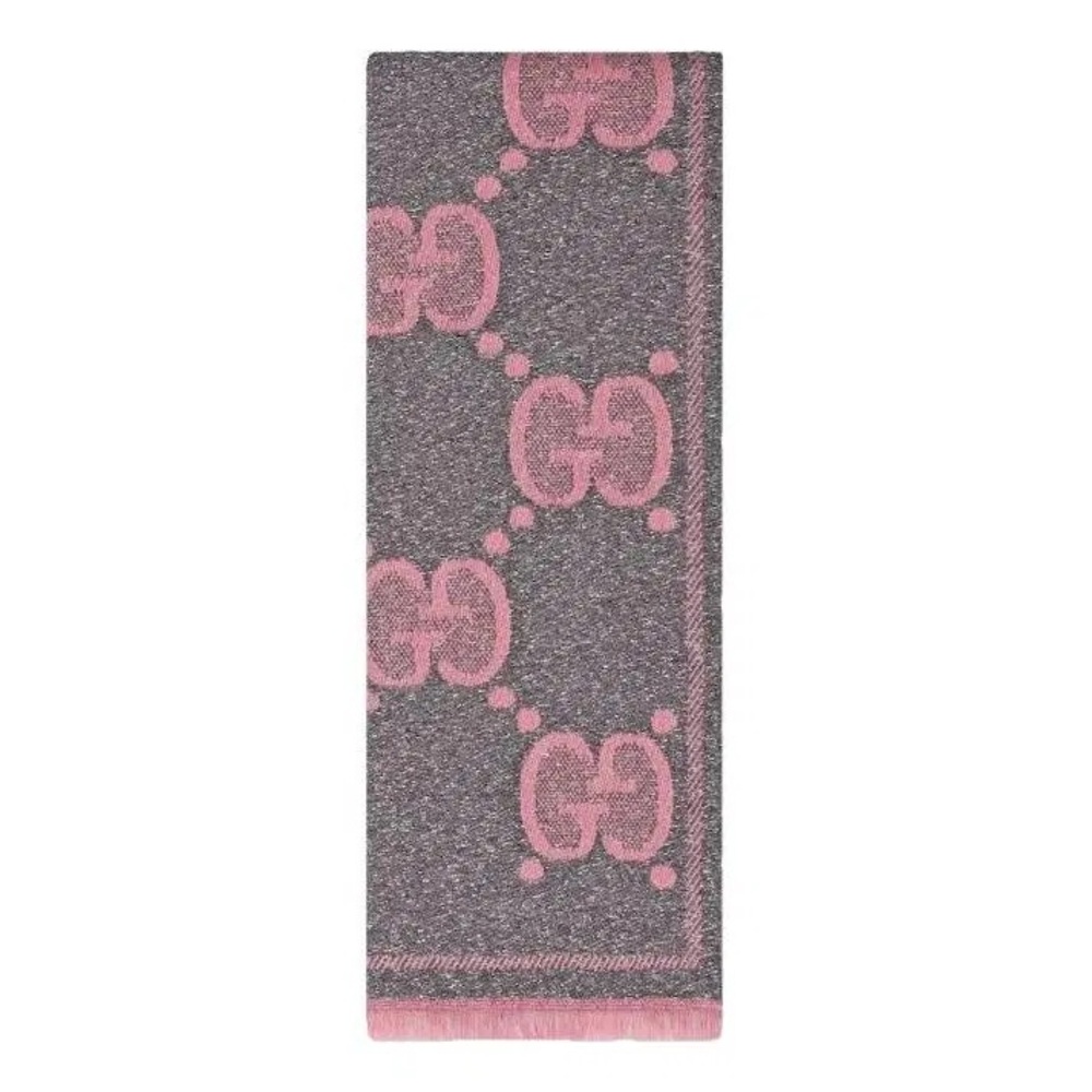 Gently used GUCCI lady nest GG jacquard wool blend scarf pink and grey sparkly - Picture 2 of 12